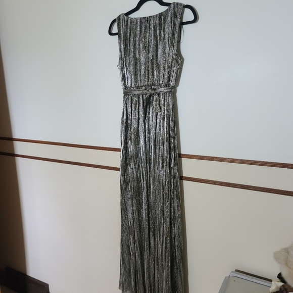 Eliza JV-Neck Metallic Belted Gown - Picture 7 of 13
